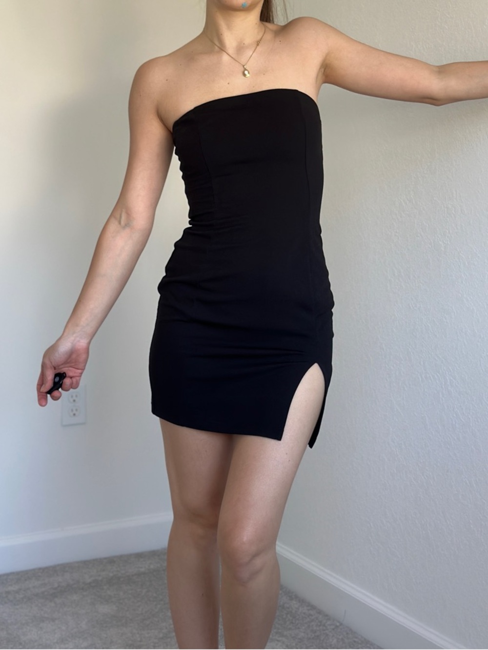 Adika Strapless Black Mini Dress with Side Slit XS